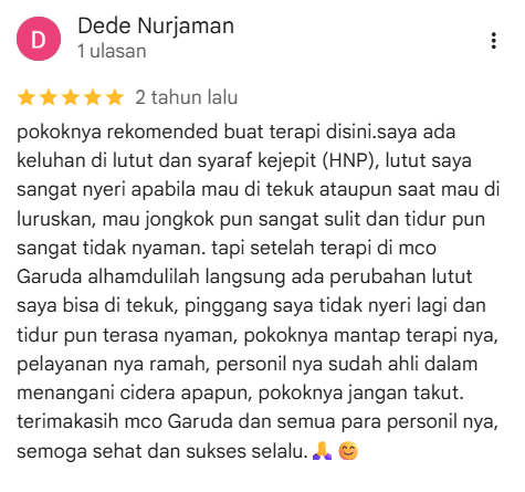 Ulasan Google Maps Garuda Massage oleh Dede Nurjaman