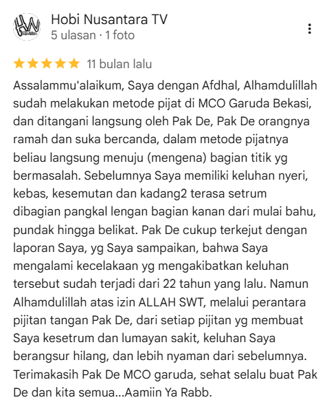 Ulasan Google Maps Garuda Massage oleh Hobi Nusantara TV