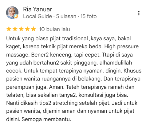 Ulasan Google Maps Garuda Massage oleh Ria Yanuar